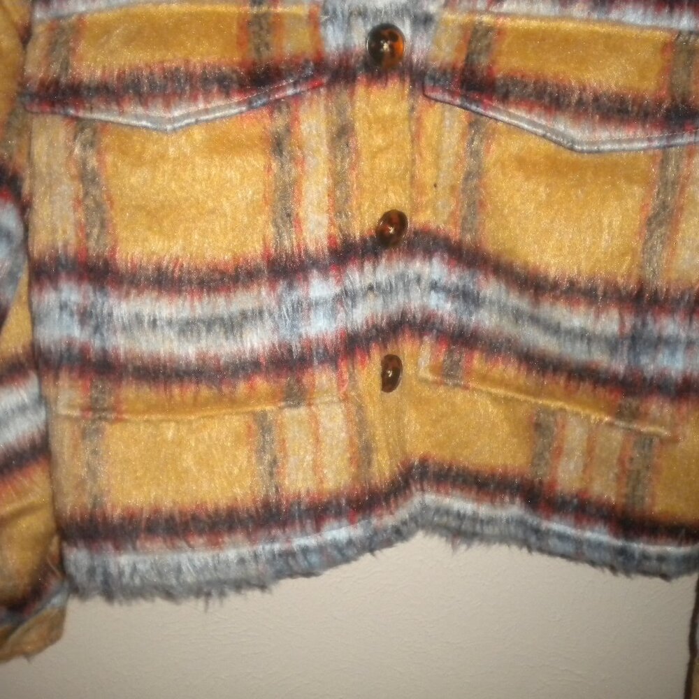 Vigoss Women's Size Large Blushed Plaid Tan Crop Jacket NWT - Picture 4 of 5